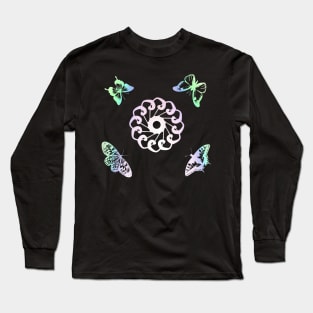 Colourful butterflies around a flower Long Sleeve T-Shirt